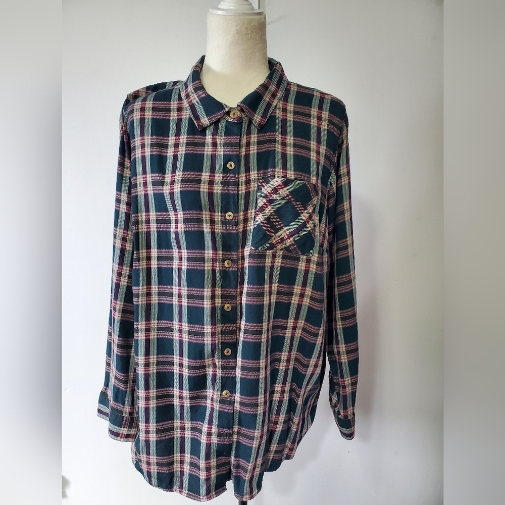 CJ Banks Plaid Button Down Shirt